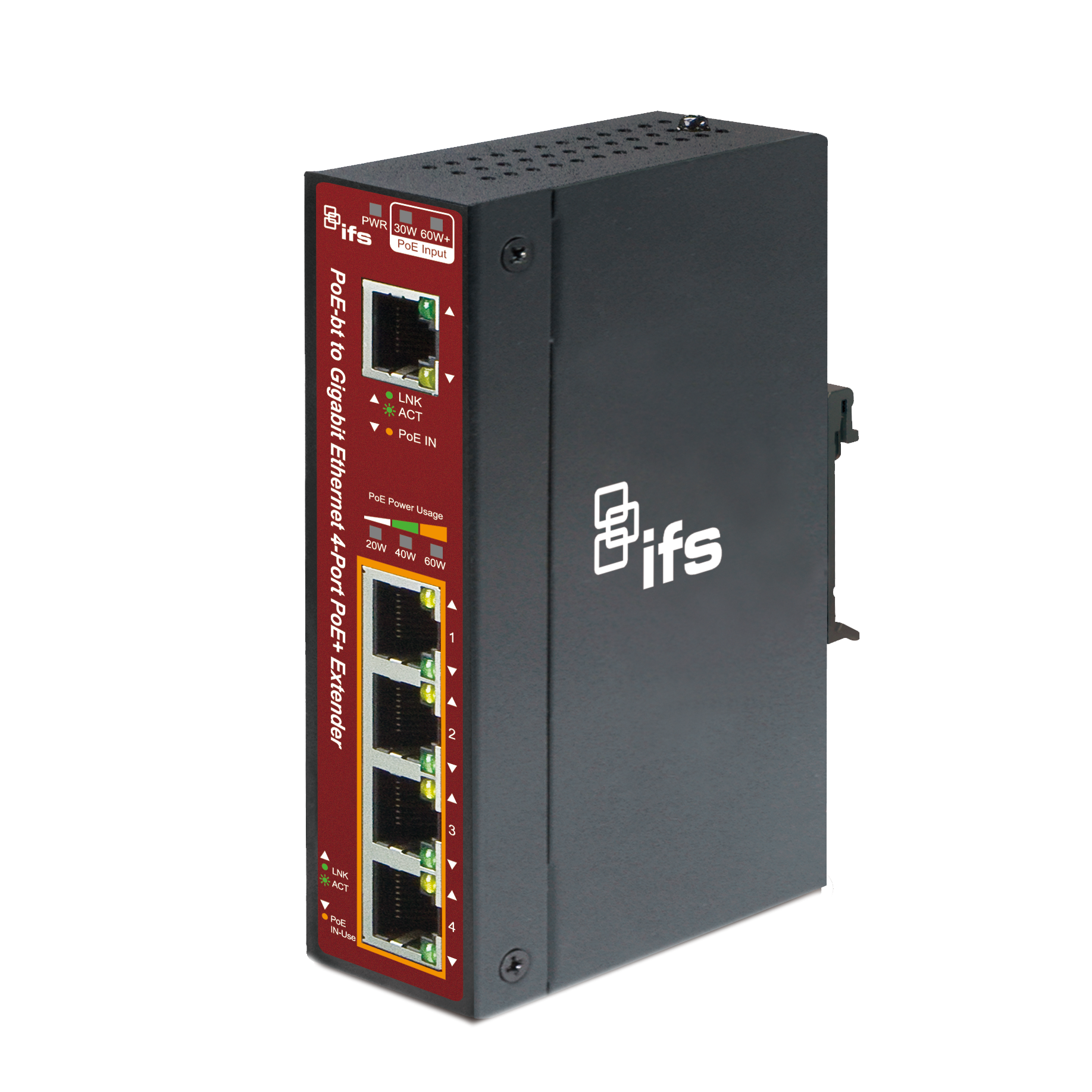 Aritech POE304EX4PV2 POE-bt to Gigabit Ethernet 4-port PoE+ Extender